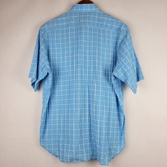 Taylor Byrd Shirt Mens XL Blue Plaid Seersucker Short Sleeve Button Down Preppy - Picture 8 of 10